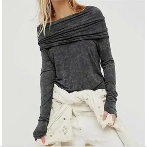 FP Movement by Free People Dark Gray Off-Shoulder Sweater Cosmo Cowl Neck